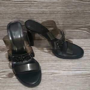 Karl Lagerfeld Brently smoke plastic straps with rhinestones high heels size 8.5